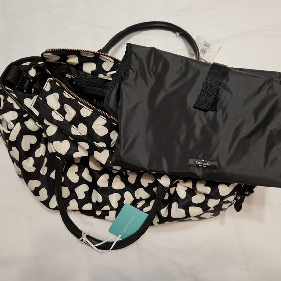 Kate Spade Stevie Baby Bag Black & White/Cream Hearts Renny Drive - Picture 6 of 11